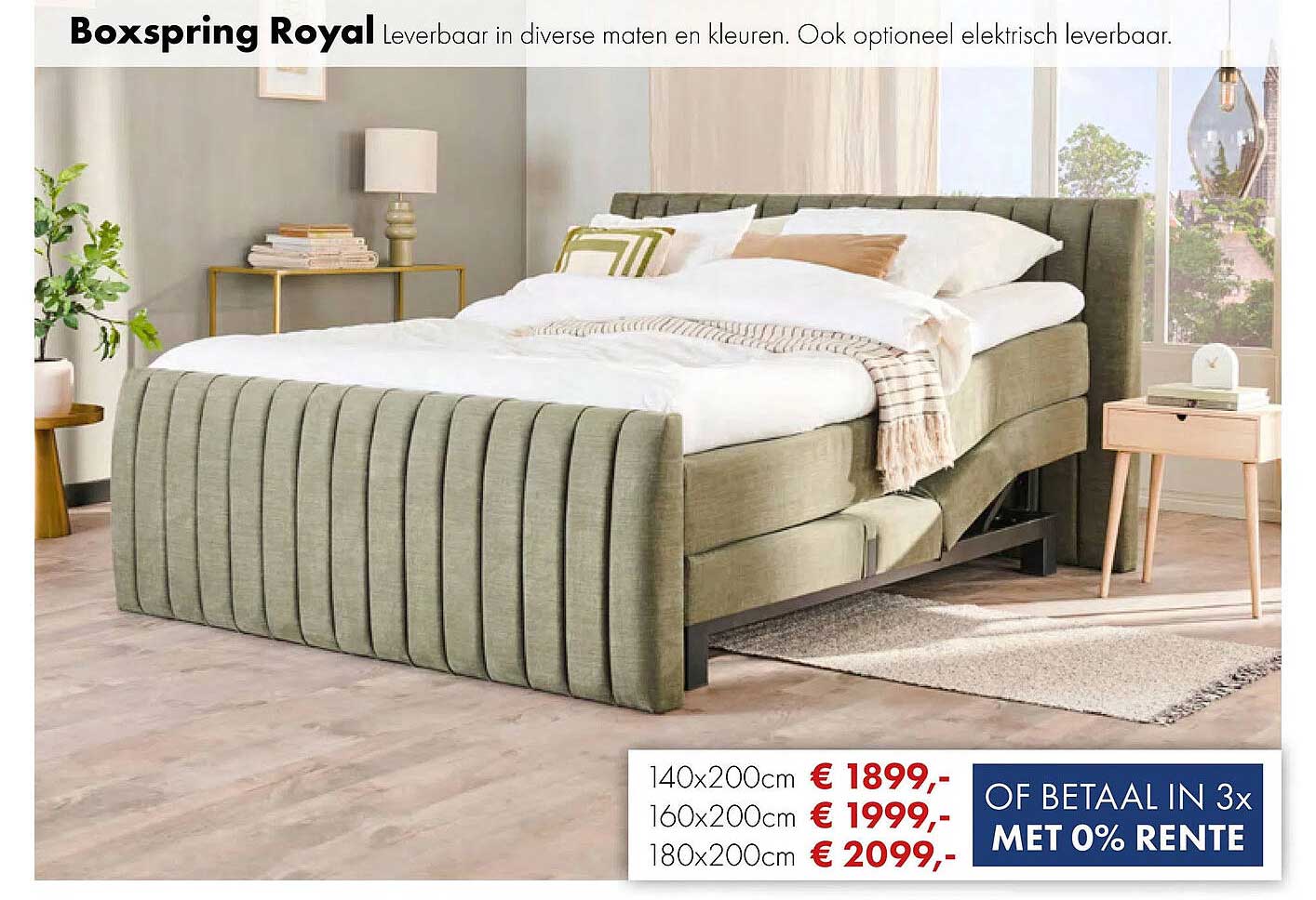 Boxspring Royal Leverbaar in diverse maten en kleuren. Ook optioneel elektrisch leverbaar.