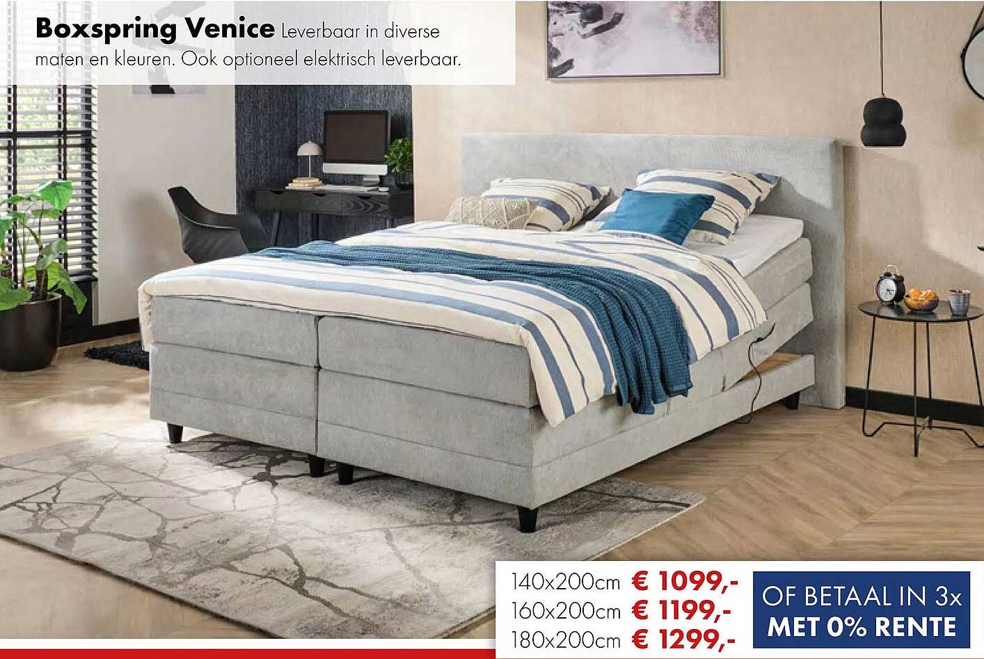 Boxspring Venice Leverbaar in diverse maten en kleuren. Ook optioneel elektrisch leverbaar.