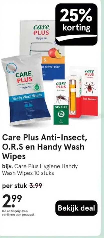 Care Plus Anti-Insect, O.R.S en Handy Wash Wipes