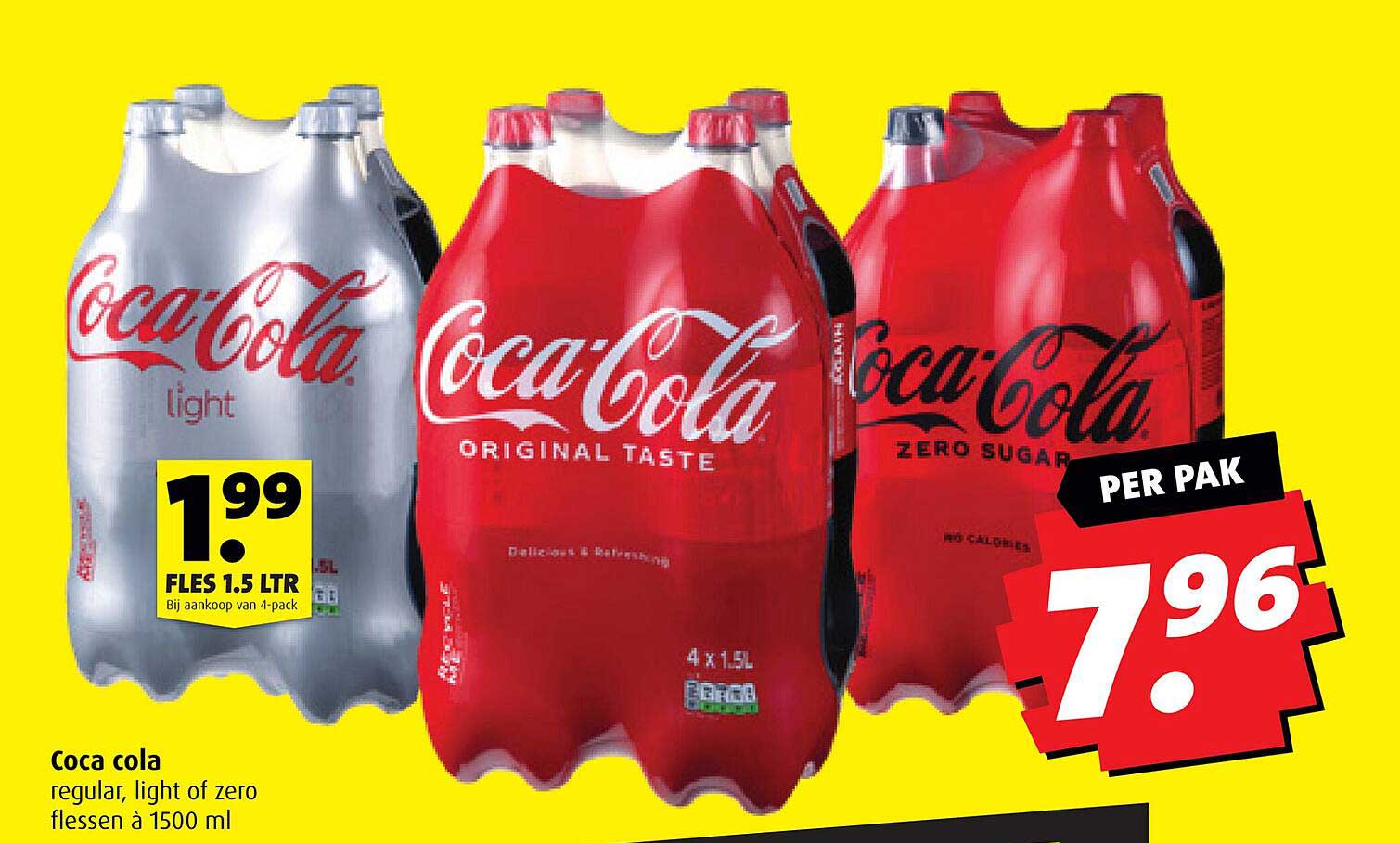 Coca cola regular, light of zero flessen à 1500 ml
