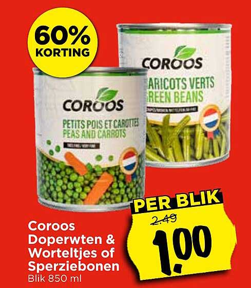 Coroo Doperwten & Worteltjes of Sperziebonen Blik 850 ml