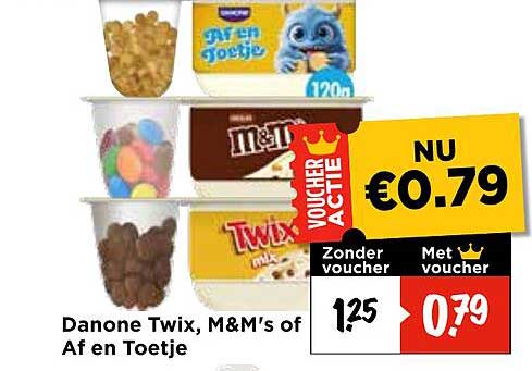 Danone Twix, M&M's of Af en Toetje