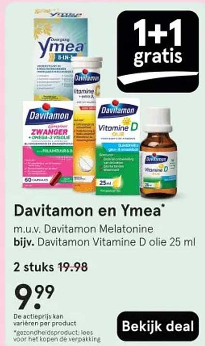 Davitamon en Ymea* m.u.v. Davitamon Melatonine bijv. Davitamon Vitamine D olie 25 ml