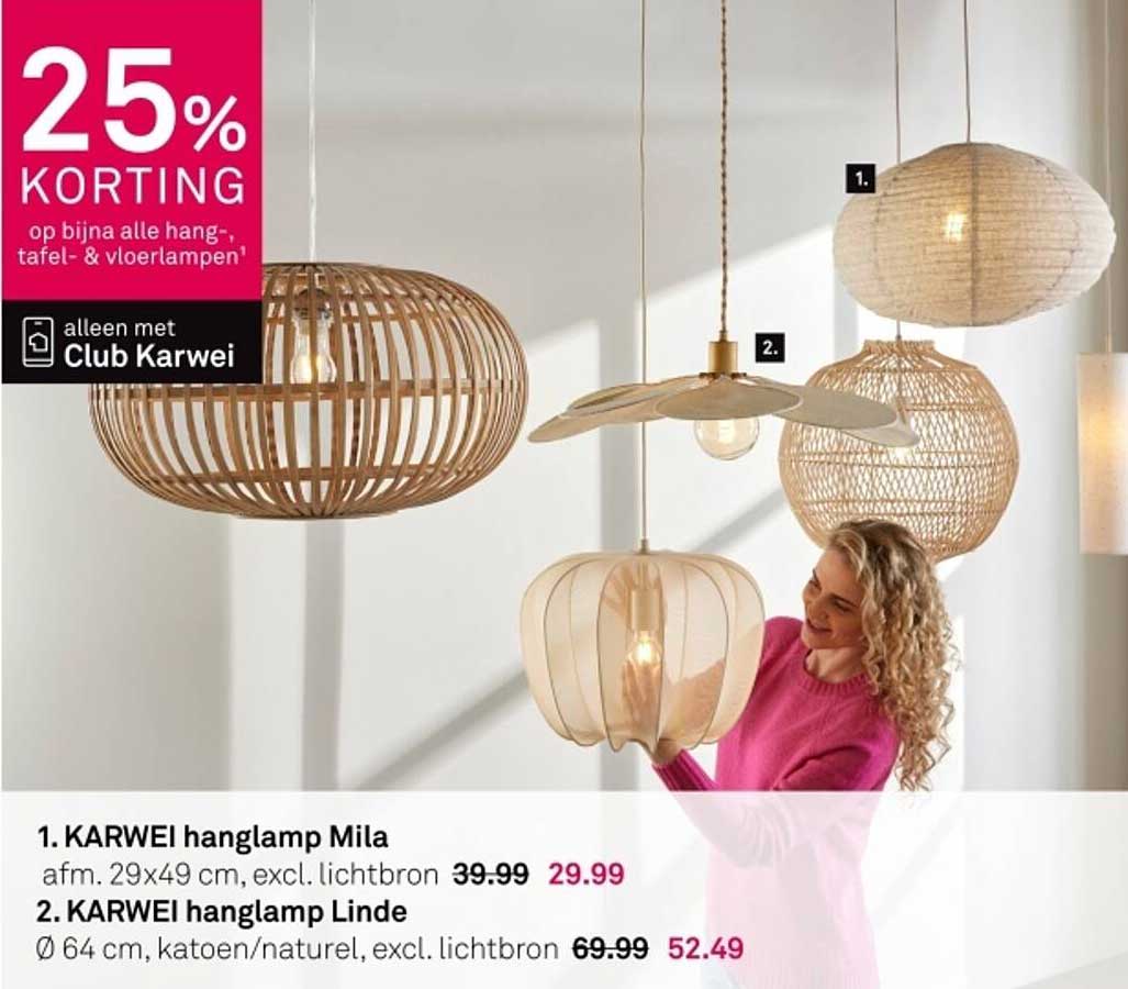 De Karwei hanglamp Mila en hanglamp Linde met 25% korting