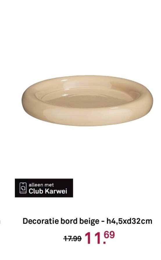 Decoratie bord beige - h4,5xd32cm