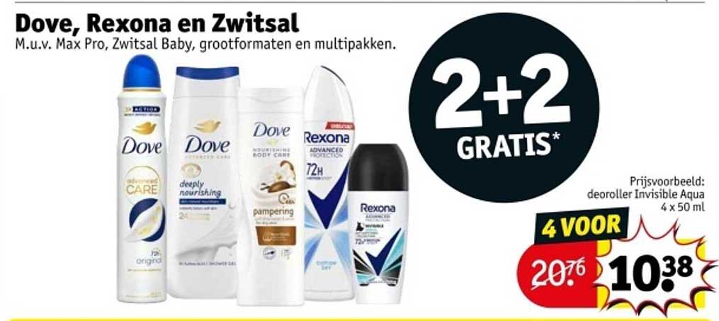 Dove, Rexona en Zwitsal m.u.v. Max Pro, Zwitsal Baby, grootformaten en multipakken