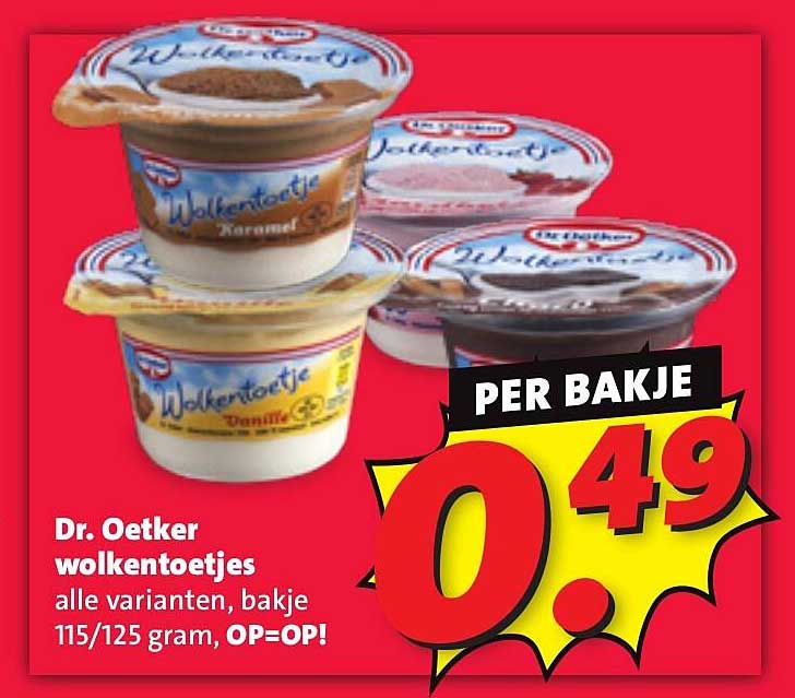 Dr. Oetker wolkentoetjes alle varianten, bakje 115/125 gram, OP=OP!