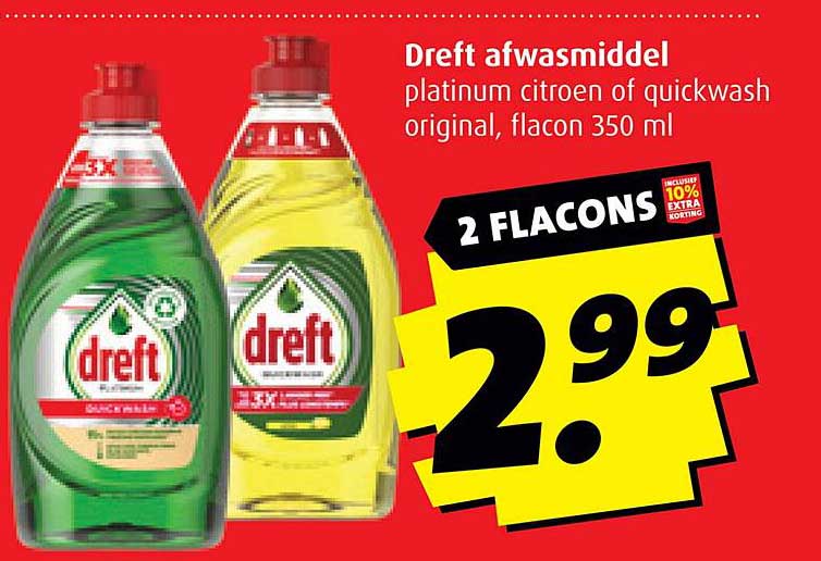 Dreft afwasmiddel platinum citroen of quickwash original, flacon 350 ml
