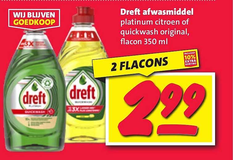 Dreft afwasmiddel platinum citroen of quickwash original, flacon 350 ml