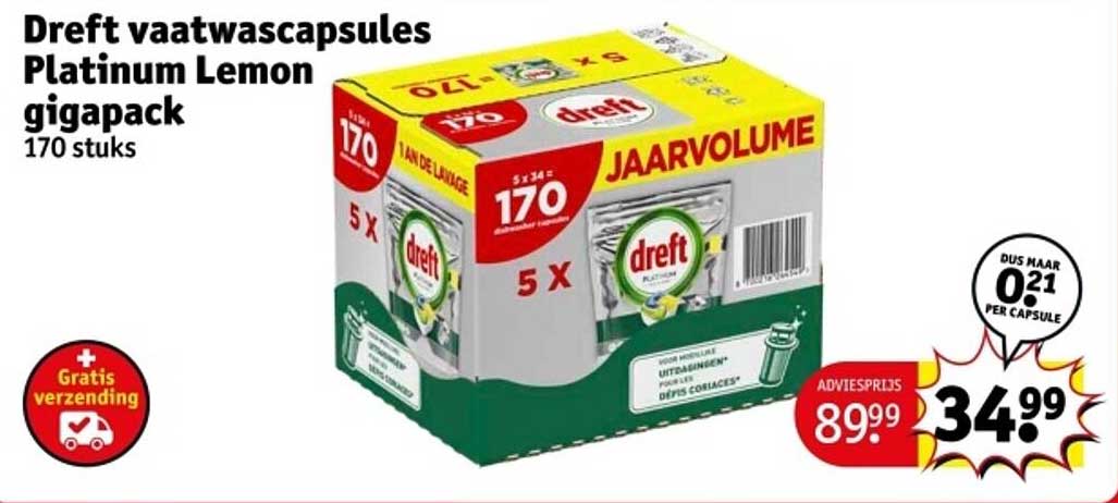 Dreft vaatwascapsules Platinum Lemon gigapack