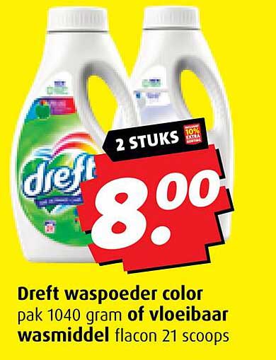 Dreft waspoeder color pak 1040 gram of vloeibaar wasmiddel flacon 21 scoops