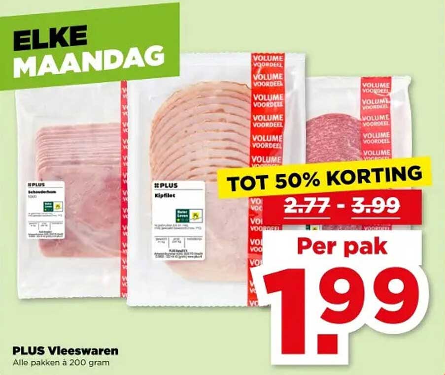 Elke Maandag: Tot 50% korting op PLUS Vleeswaren