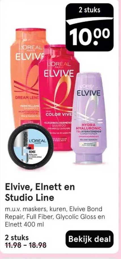 Elvive, Elnett en Studio Line m.u.v. maskers, kuren, Elvive Bond Repair, Full Fiber, Glycolic Gloss en Elnett 400 ml