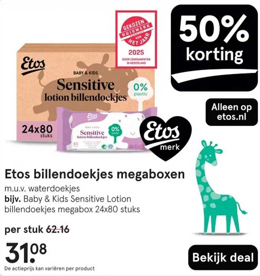 Etos billendoekjes megaboxen m.u.v. waterdoekjes bijv. Baby & Kids Sensitive Lotion billendoekjes megabox 24x80 stuks