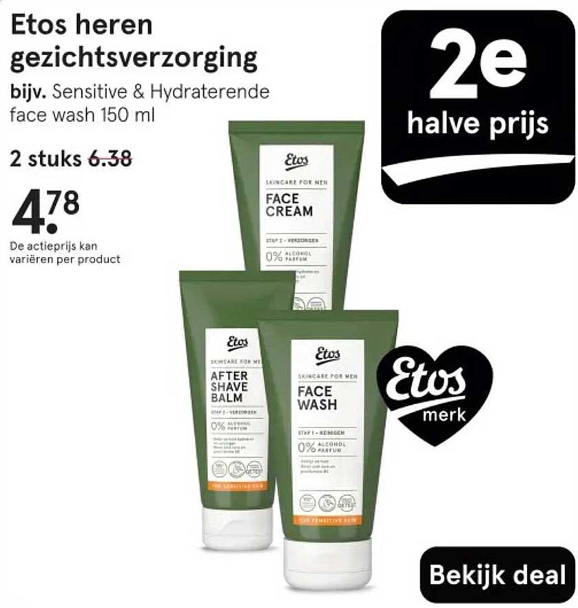 Etos heren gezichtsverzorging bijv. Sensitive & Hydraterende face wash 150 ml