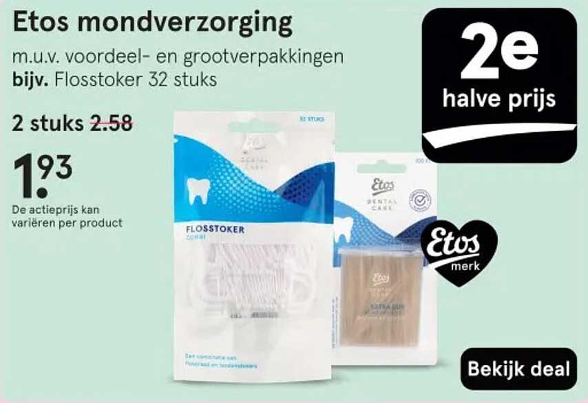 Etos mondverzorging m.u.v. voordeel- en grootverpakkingen bijv. Flosstoker 32 stuks