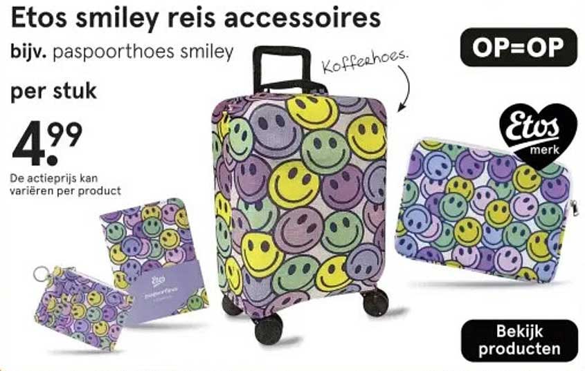 Etos smiley reis accessoires bijv. paspoorthoes smiley