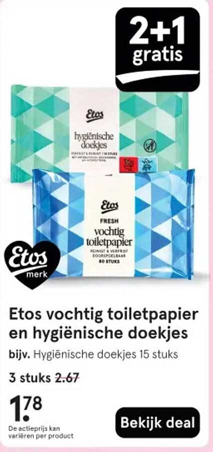 Etos vochtig toiletpapier en hygiënische doekjes