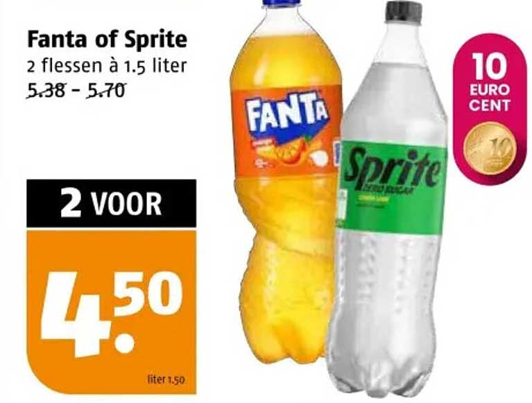 Fanta of Sprite 2 flessen à 1.5 liter