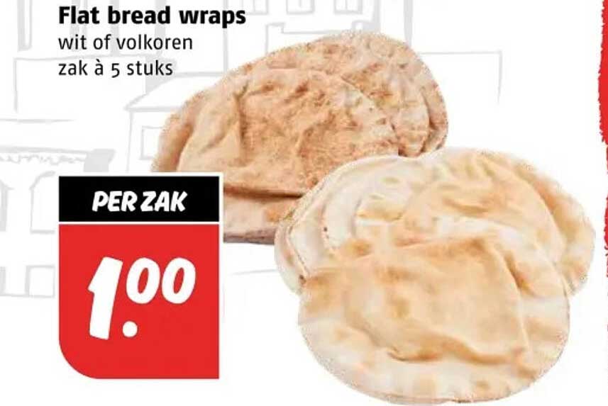 Flat bread wraps wit of volkoren zak à 5 stuks