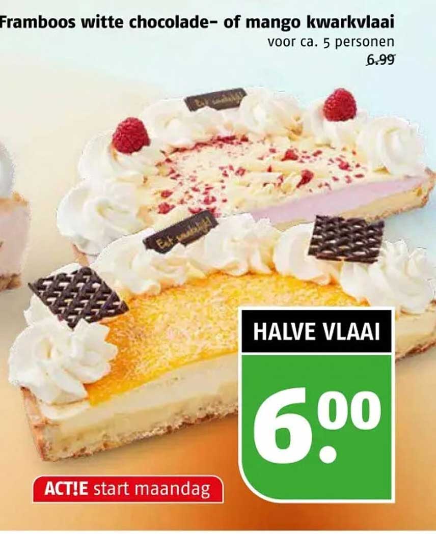 Framboos witte chocolade- of mango kwarkvlaai voor ca. 5 personen