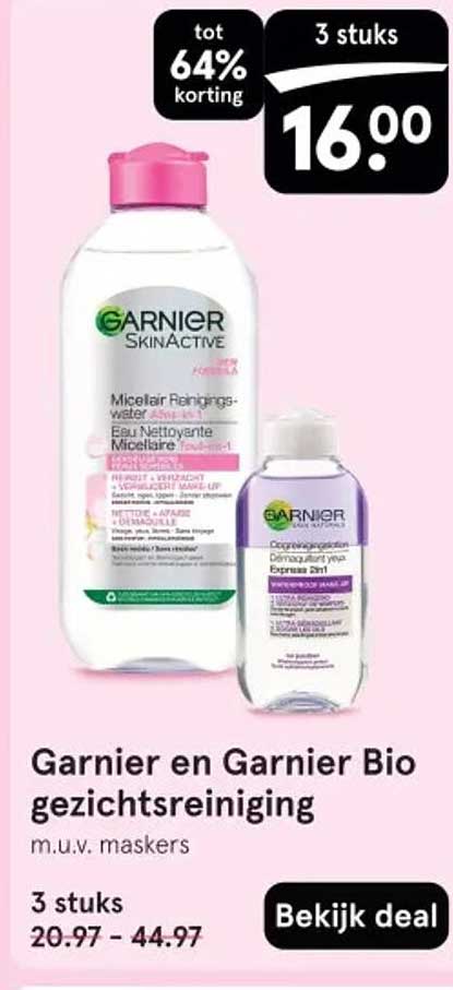 Garnier en Garnier Bio gezichtsreiniging m.u.v. maskers