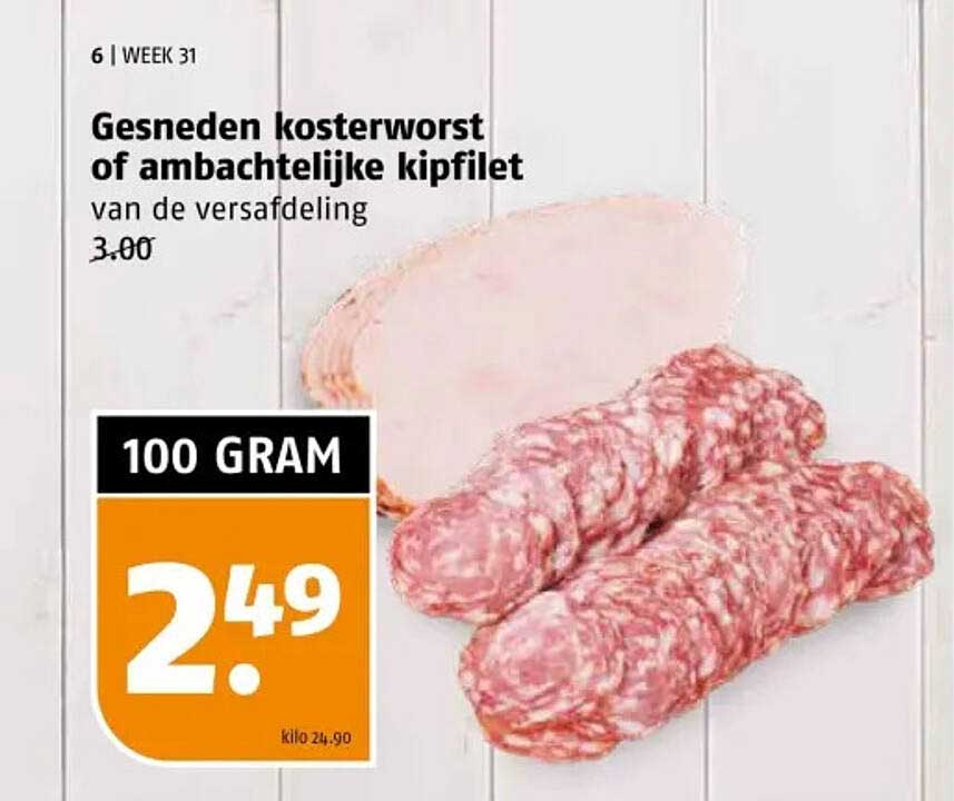 Gesneden kosterworst of ambachtelijke kipfilet