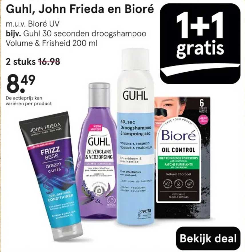 Guhl, John Frieda en Bioré 1+1 gratis
