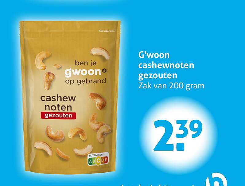 G'woon cashewnoten gezouten Zak van 200 gram