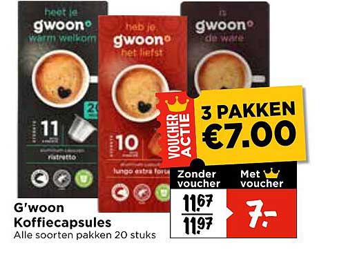G'woon Koffiecapsules - 3 PAKKEN €7.00