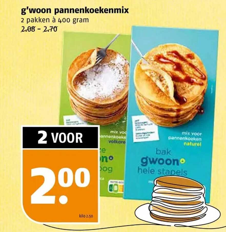 g'woon pannenkoekenmix 2 pakken à 400 gram