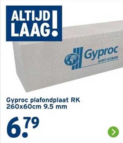 Gyproc plafondplaat RK 260x60cm 9.5 mm