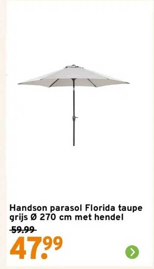 Handson parasol Florida taupe grijs Ø 270 cm met hendel