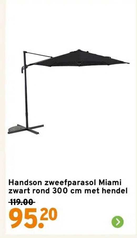 Handson zweefparasol Miami zwart rond 300 cm met hendel