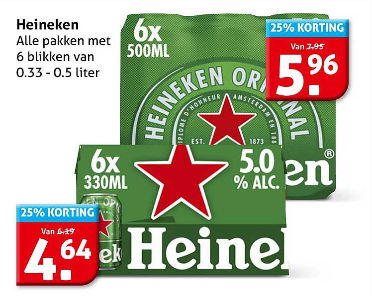 Heineken - Alle pakketten met 6 blikken van 0.33 - 0.5 liter