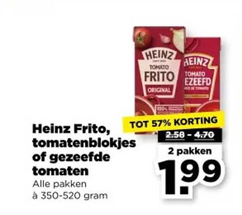 Heinz Frito, tomatenblokjes of gezeefde tomaten - 2 pakken voor 1,99