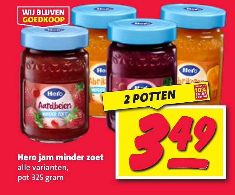Hero jam minder zoet alle varianten, pot 325 gram