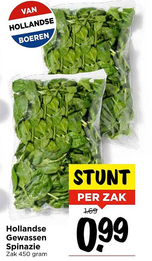 Hollandse Gewassen Spinazie Zak 450 gram