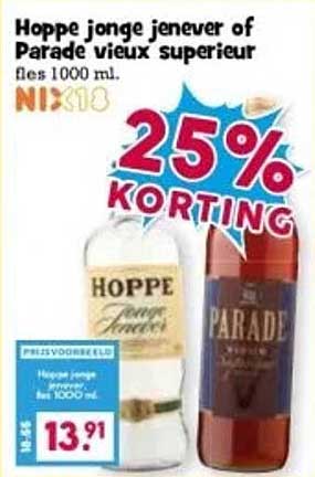 Hoppe jonge jenever of Parade vieux superieur fles 1000 ml.
