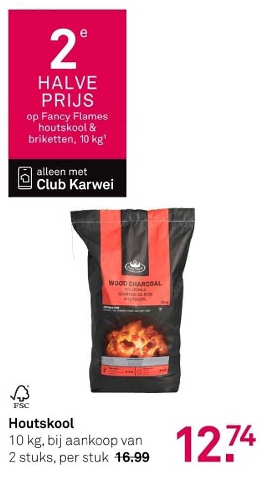 Houts kool 10 kg, bij aankoop van 2 stuks, per stuk