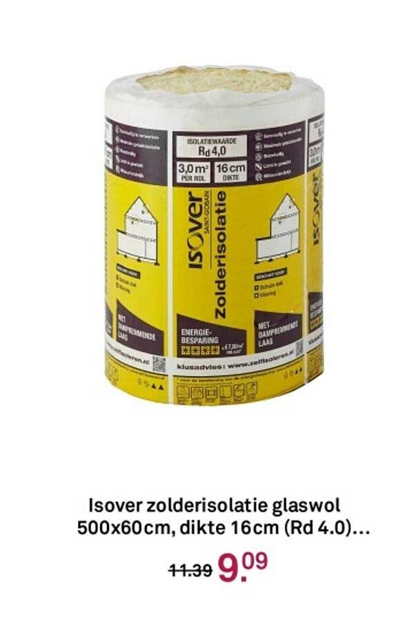 Isover zolderisolatie glaswol 500x60cm, dikte 16cm (Rd 4.0)