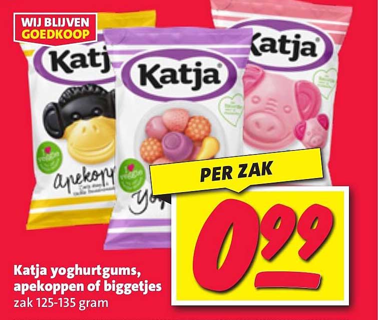 Katja yoghurtgums, apekoppen of biggetjes zak 125-135 gram