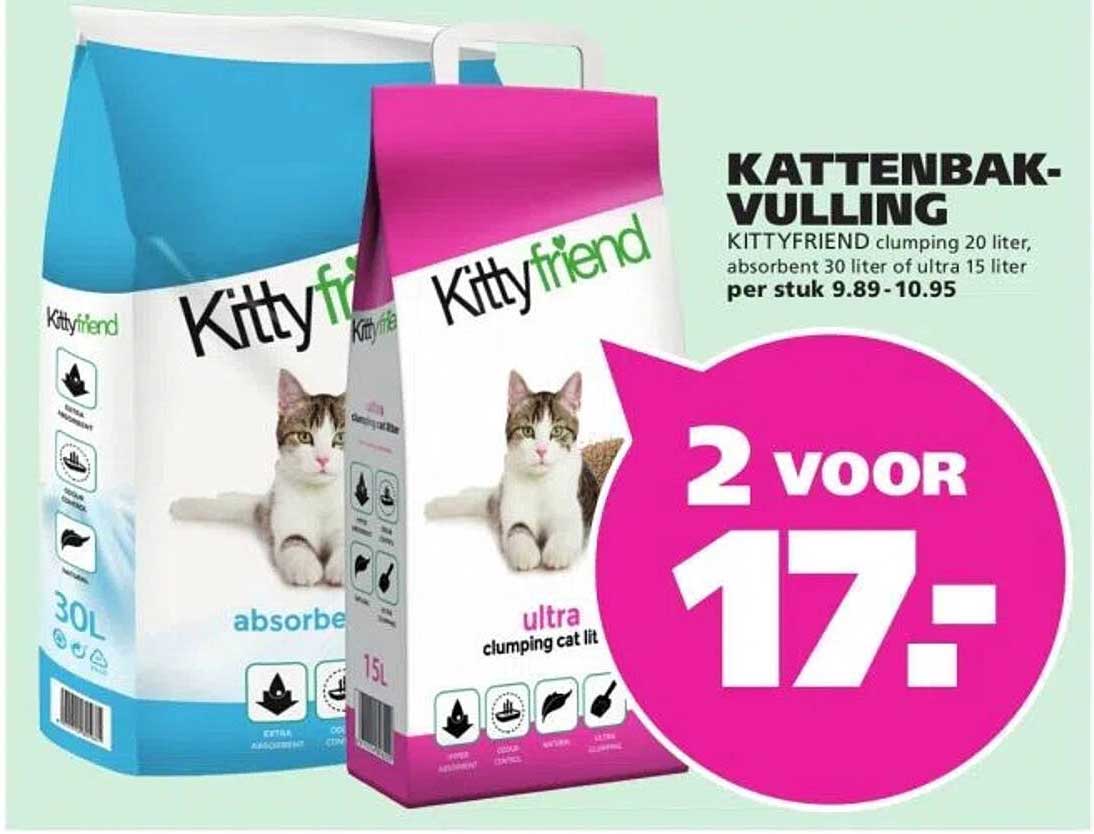 KATTENBAK-VULLING KITTYFRIEND clumping 20 liter, absorbent 30 liter of ultra 15 liter per stuk 9.89-10.95