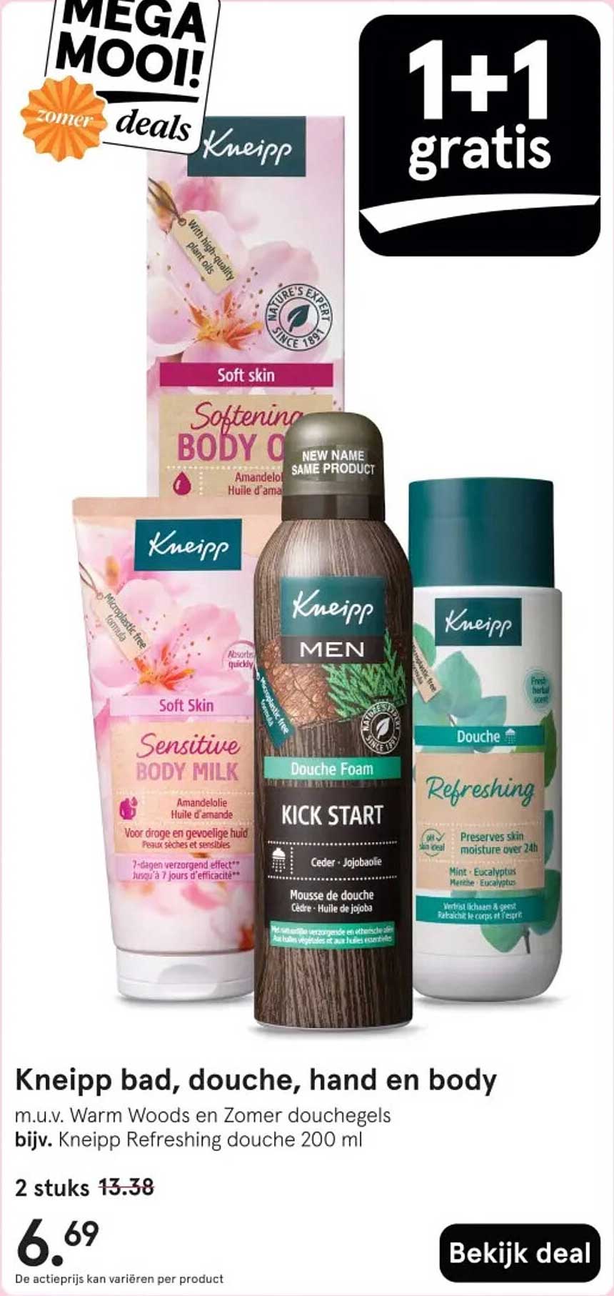 Kneipp bad, douche, hand en body m.u.v. Warm Woods en Zomer douchegels bijv. Kneipp Refreshing douche 200 ml