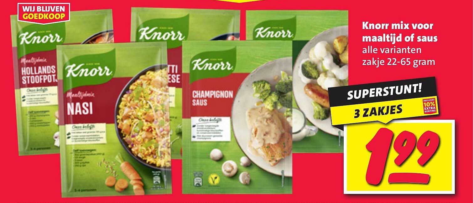 Knorr mix voor maaltijd of saus alle varianten zakje 22-65 gram