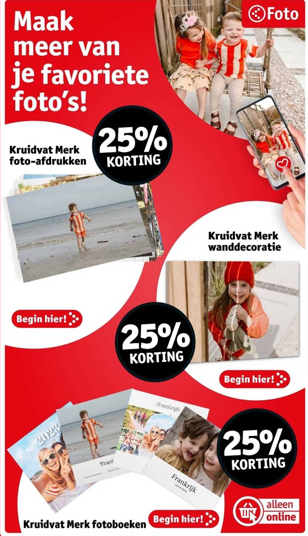 Kruidvat Merk foto-afdrukken, wanddecoratie en fotoboeken met 25% korting