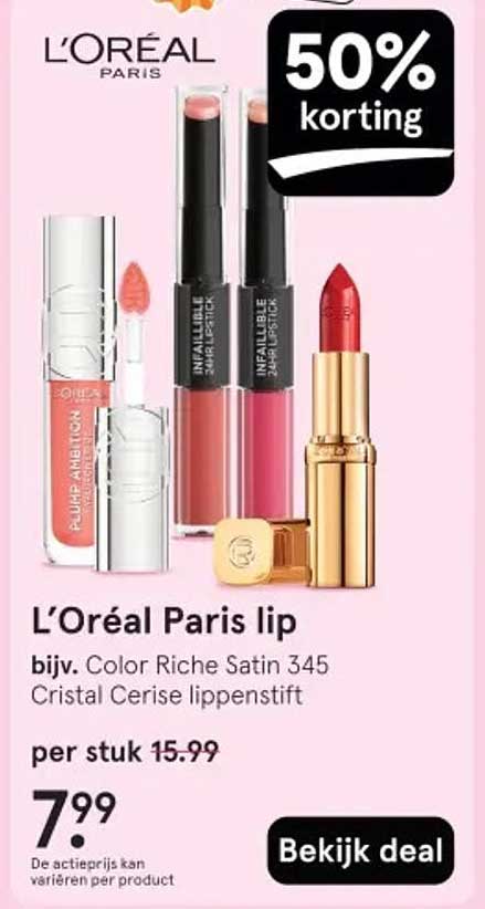 L'Oréal Paris lip bijv. Color Riche Satin 345 Cristal Cerise lippenstift