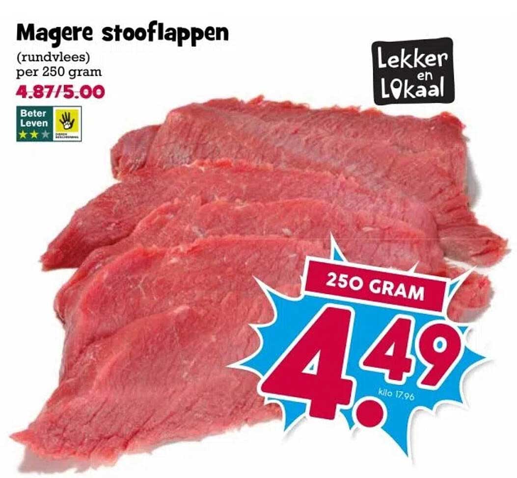 Magere stooflappen (rundvlees) per 250 gram