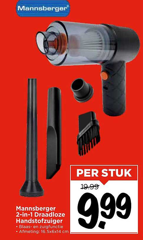 Mannsberger 2-in-1 Draadloze Handstofzuiger