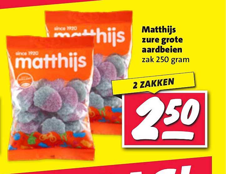 Matthijs zure grote aardbeien zak 250 gram